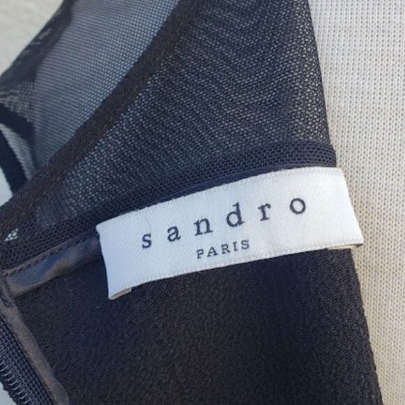 SANDRO Paris V Neck Black Mini Dress with Ruffle Hem - Picture 10 of 12